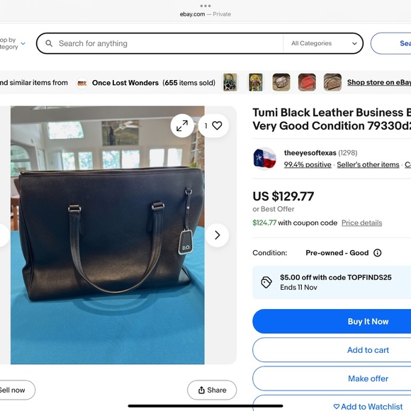Tumi Black Leather Business Bag Satchel Model 79330D2 - Picture 11 of 12